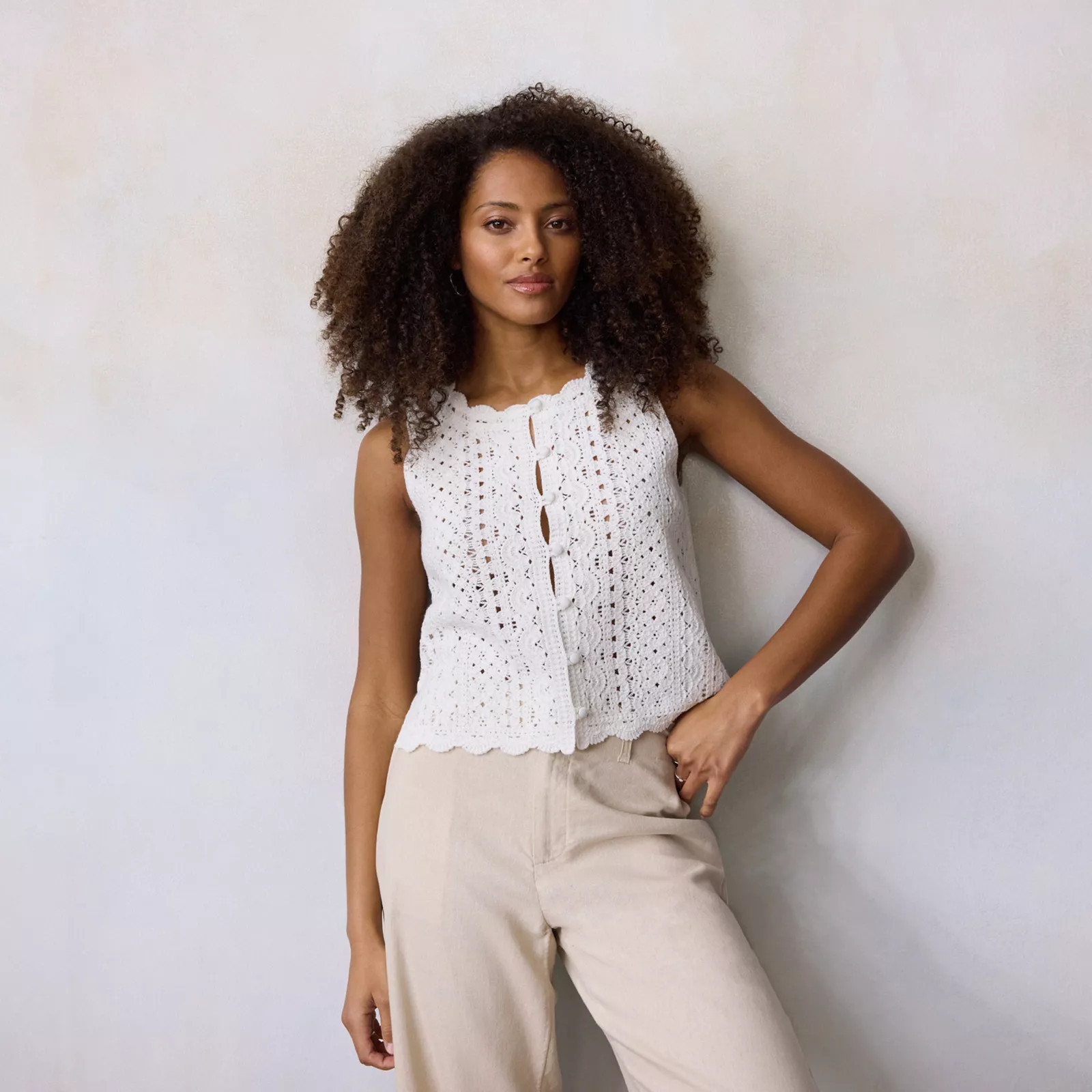 Petite LC Lauren Conrad Button Front Crochet Tank Top, Women's, Size: XXL Petite, Daisy Dew | Kohl's