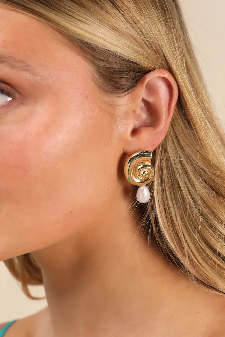 Cerith Gold Shell Pearl Earrings | Lulus