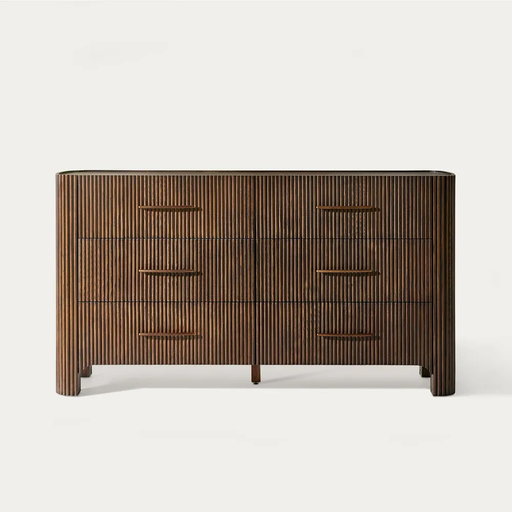 Alexa 63" Fluted 6-Drawer Oak Dresser | Hernest