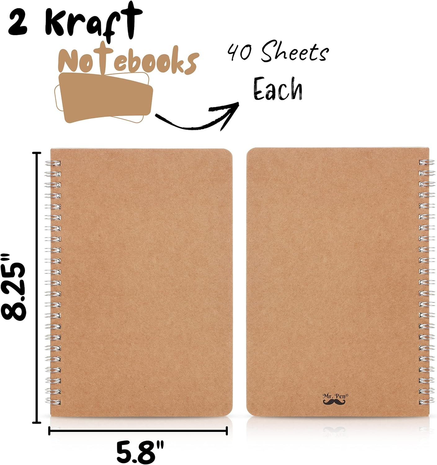 Mr. Pen- Spiral Notebook, A5, Kraft Cover, 2 Pack, 80 Pages, Sketch Book, Drawing Notebook, Noteb... | Amazon (US)