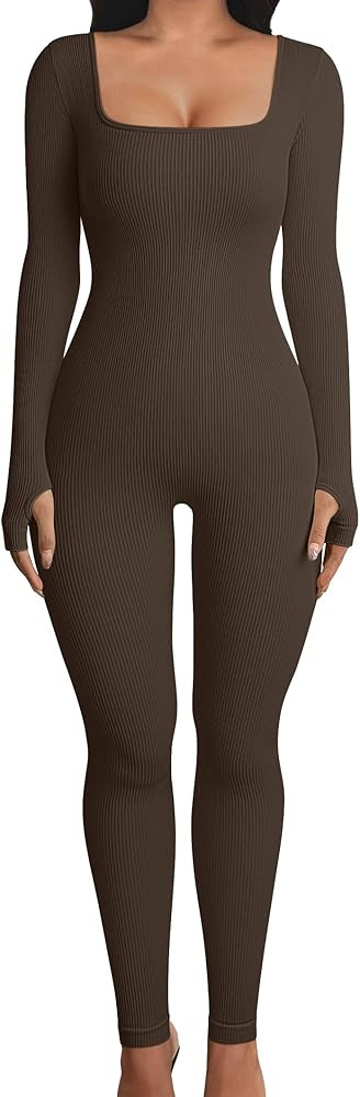 OQQ Women Long Sleeve Yoga Jumpsuits Workout Ribbed Bodysuits Pants Sexy One Piece | Amazon (US)