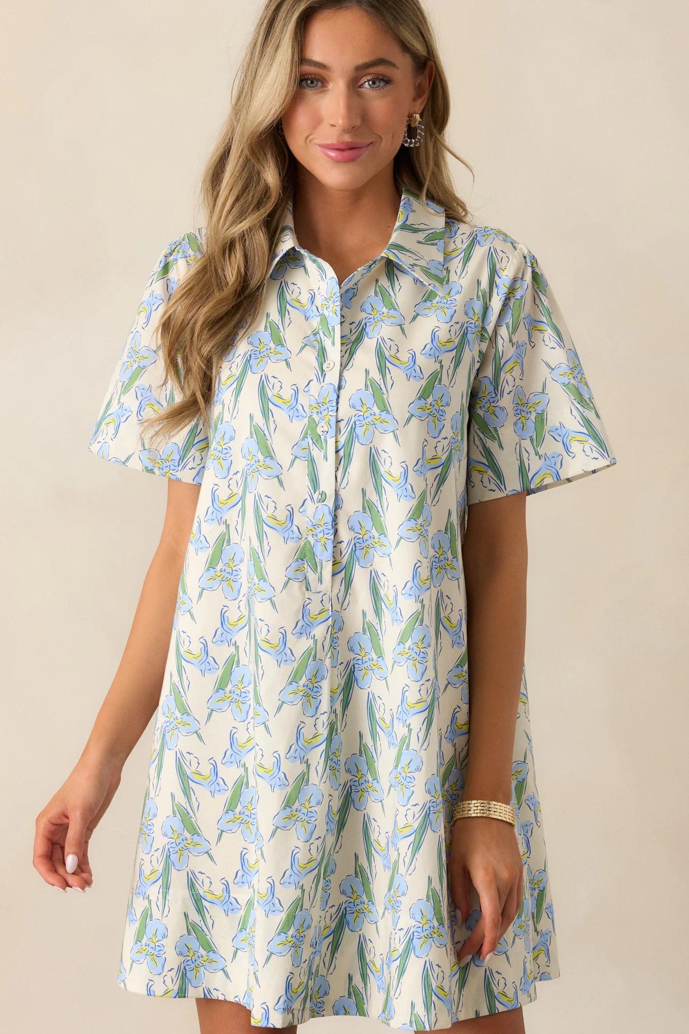 Oasis Of Calm Cotton Blue Floral Mini Dress | Red Dress
