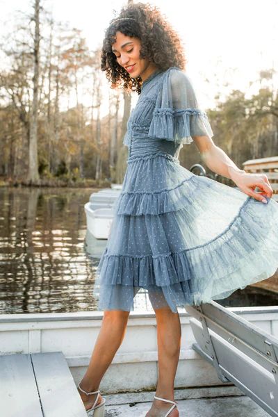 Short Whimsical Dress in Slate Blue | Ivy City Co