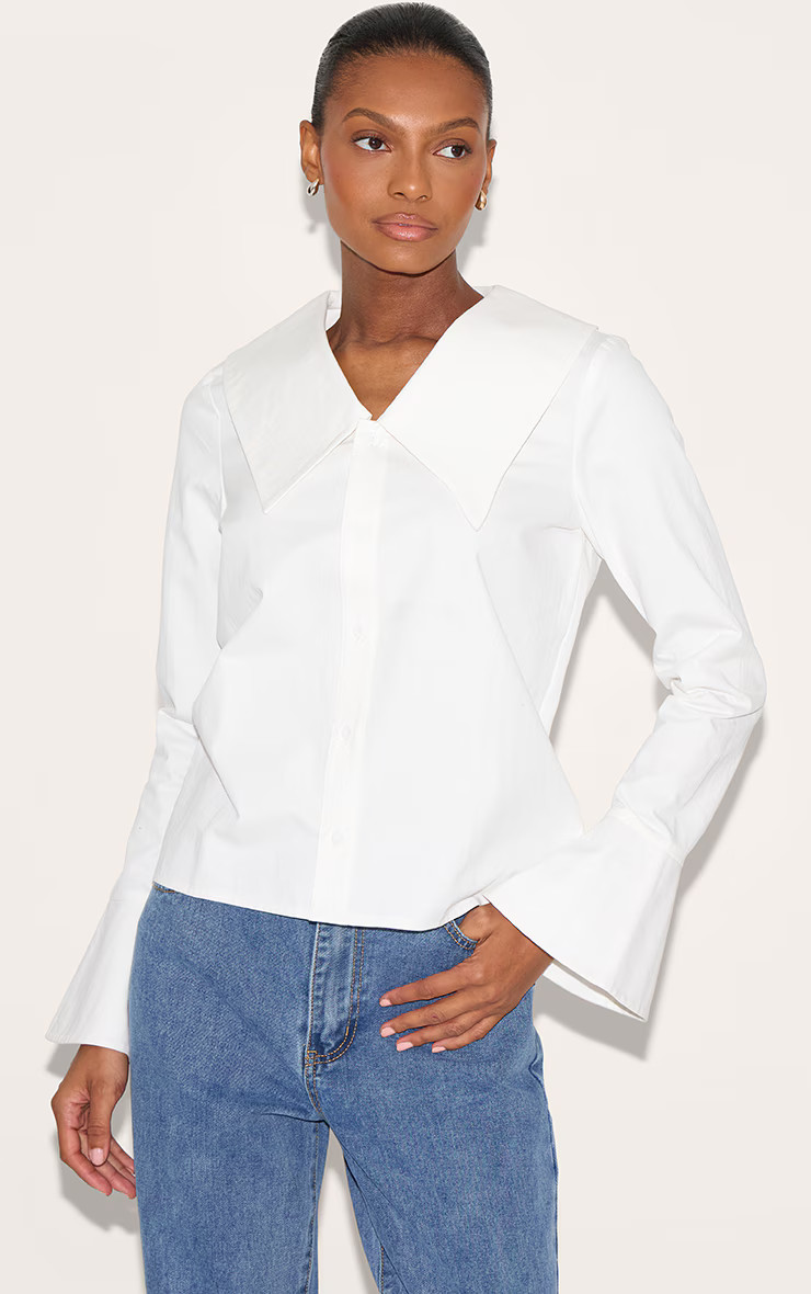 White Large Collar Shirt | Tops | PrettyLittleThing US