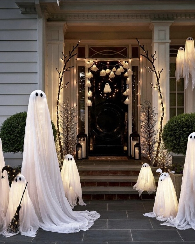 Such a pretty Halloween front porch! Love the little ghost lights strung around the doorway and the little witch ghost!
🤍
Halloween decor, Ghosts, Mesh ghosts, Cheesecloth ghosts, Halloween trees, Halloween doormat, Halloween candy bowl, Black lanterns, Front porch Halloween decor, Spooky season 👻 

#LTKHalloween #LTKHome #LTKSeasonal