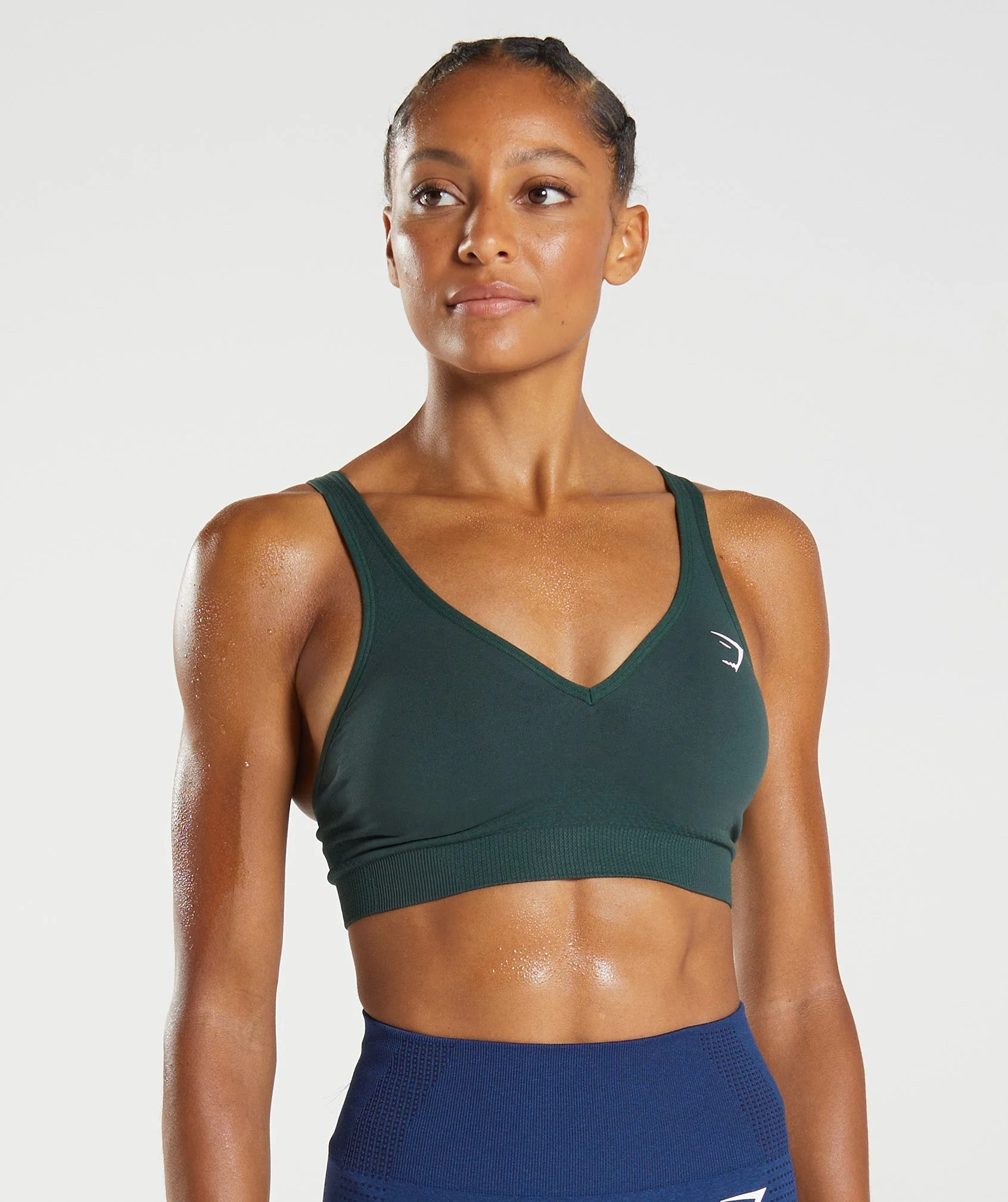 Gymshark Vital Seamless 2.0 V Neck Sports Bra - Woodland Green Marl | Gymshark (Global)
