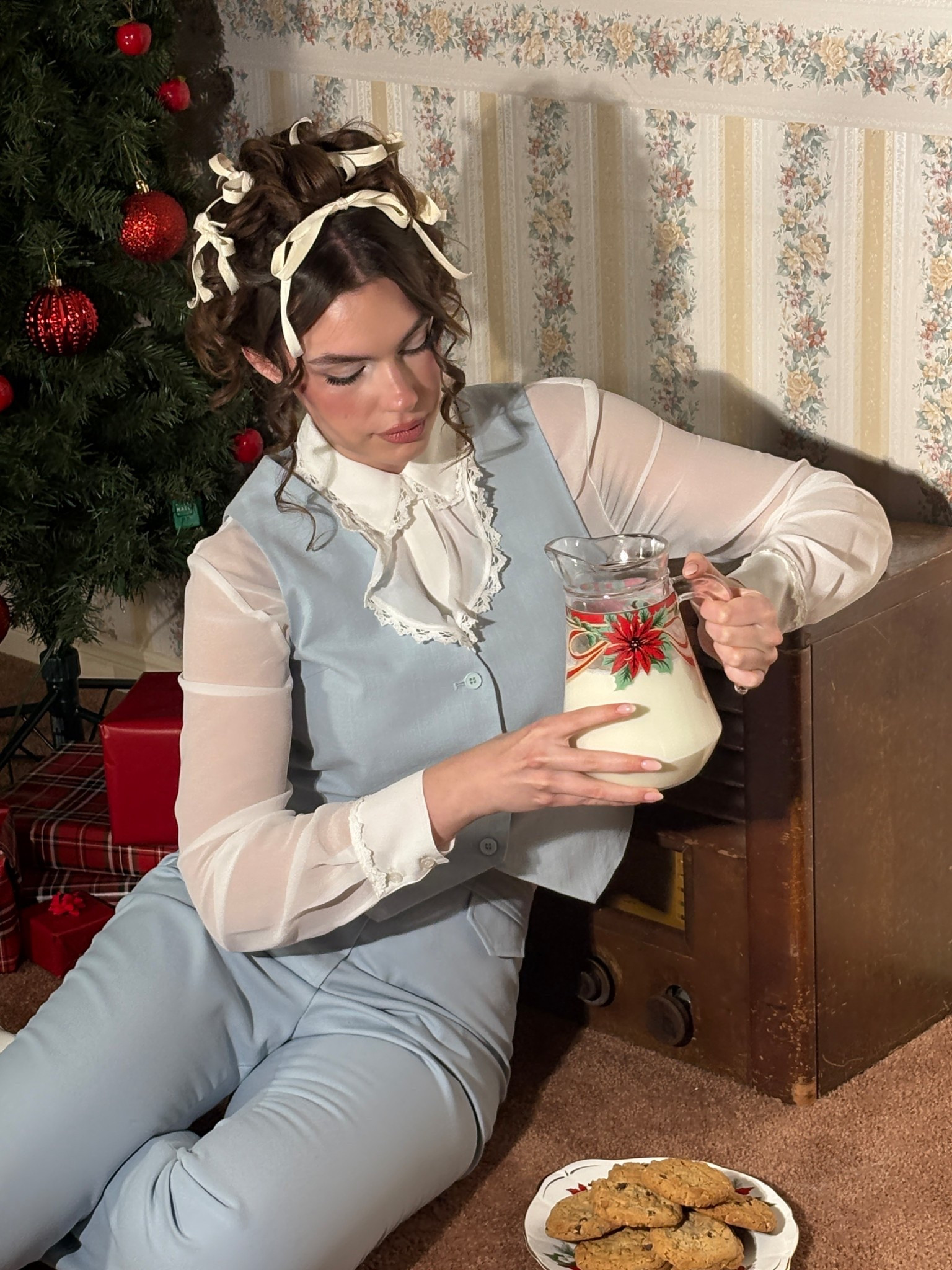 This ice blue outfit with the retro frill blouse makes for the perfect holiday outfit 🩵 #winteroutfit #holidayoutfit #vestoutfit #trouseroutfit

#LTKootd #LTKHoliday #LTKTall