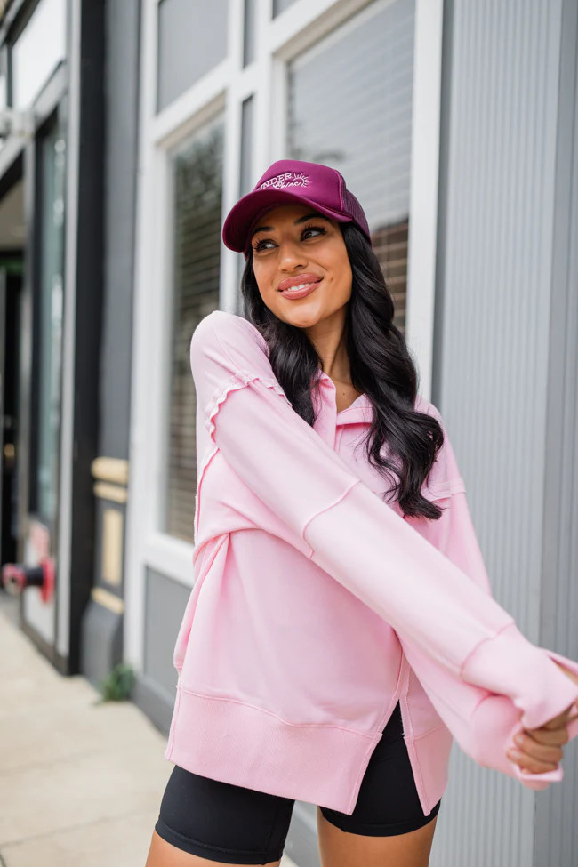 Rundown Pink Henley Pullover | Pink Lily