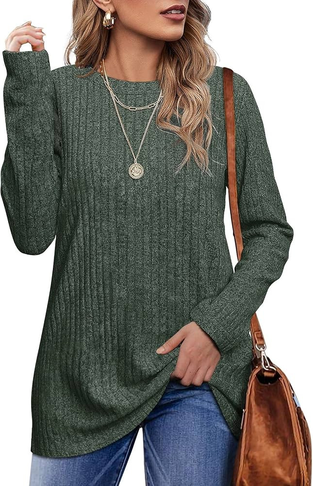 OFEEFAN Long Sleeve Shirts for Women Lightweight Crew Neck Casual Tunic Tops | Amazon (US)
