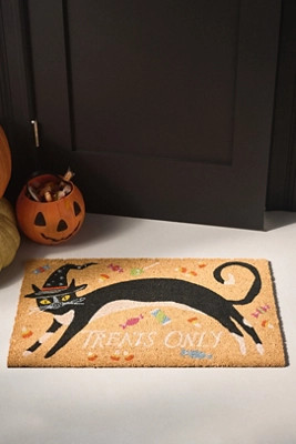 Treats Only Halloween Cat Printed Coir Doormat | Anthropologie (US)