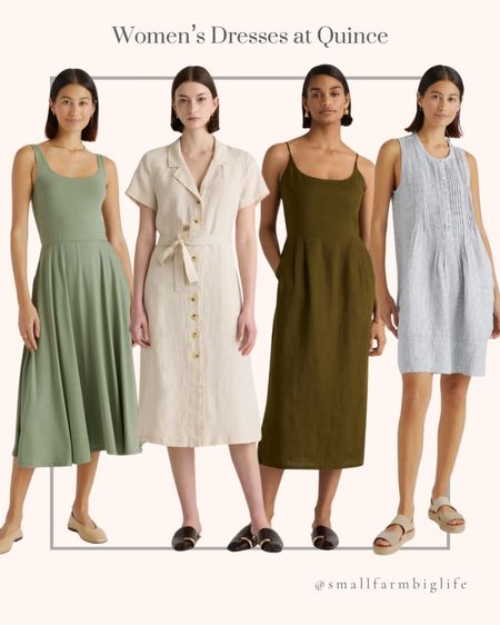 Women’s dresses at Quince. Summer dress. Spring dress. Summer outfit. Spring outfit. Wedding guest dress. Graduation dress. Tencel jersey fit and flare dress. 100% European linen button front dress. Linen scoop neck midi dress. Linen sleeveless. Swing dress  

#LTKover40 #LTKfindsunder100 #LTKstyletip