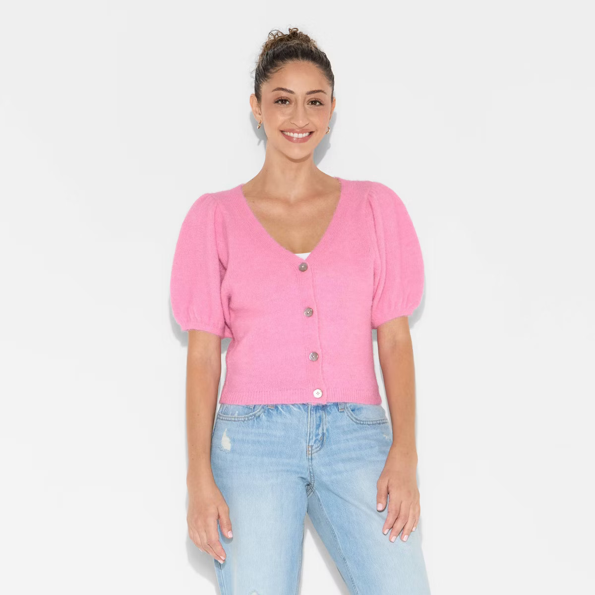 Women's Puff Short Sleeve V-Neck Cardigan - Wild Fable™ | Target