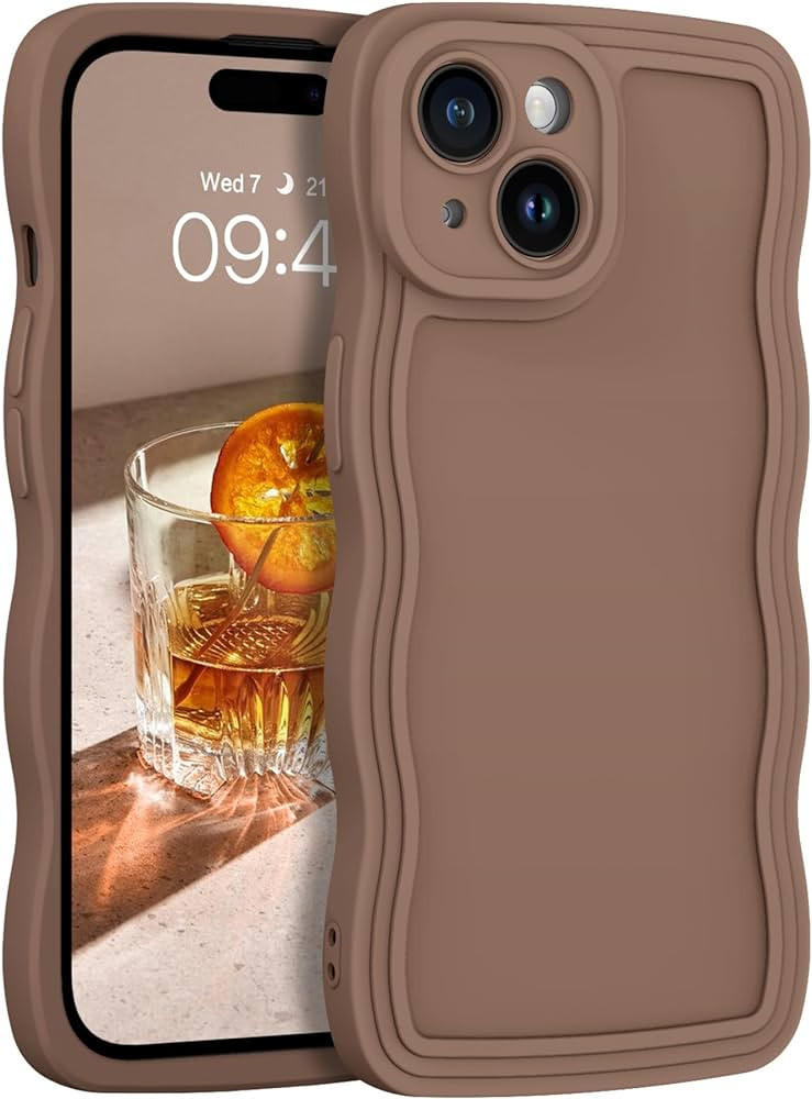 YINLAI Designed for iPhone 15 Case, Brown Cute Curly Wave Frame Shape Slim Soft TPU Bumper Shockp... | Amazon (US)