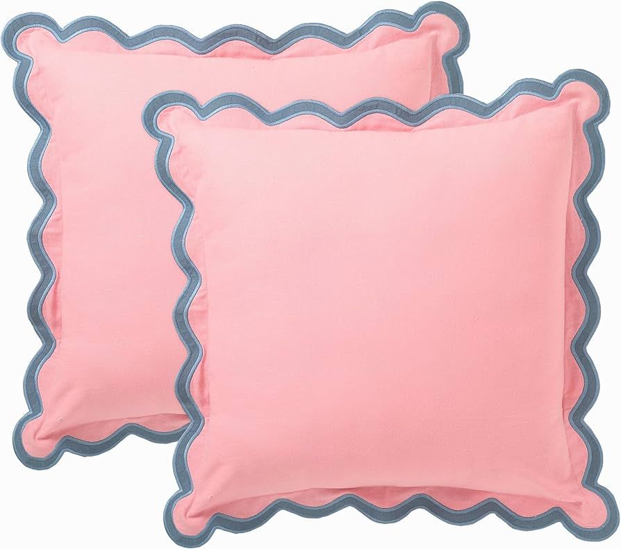 Folkulture Throw Pillow Covers 18x18, Set of 2 Cotton Scallop Pillow Cover, Decorative Pillows fo... | Amazon (US)