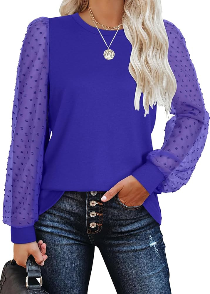 WIHOLL Long Sleeve Shirts for Women Tops Tunic Fall Trendy Crew Neck Clothes | Amazon (US)