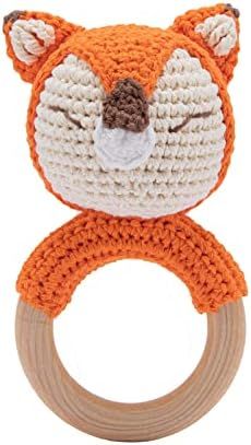 Youuys Wooden Baby Rattle for Newborn, Crochet Fox Rattle Toy Natural Wood Teething Ring, Music S... | Amazon (US)