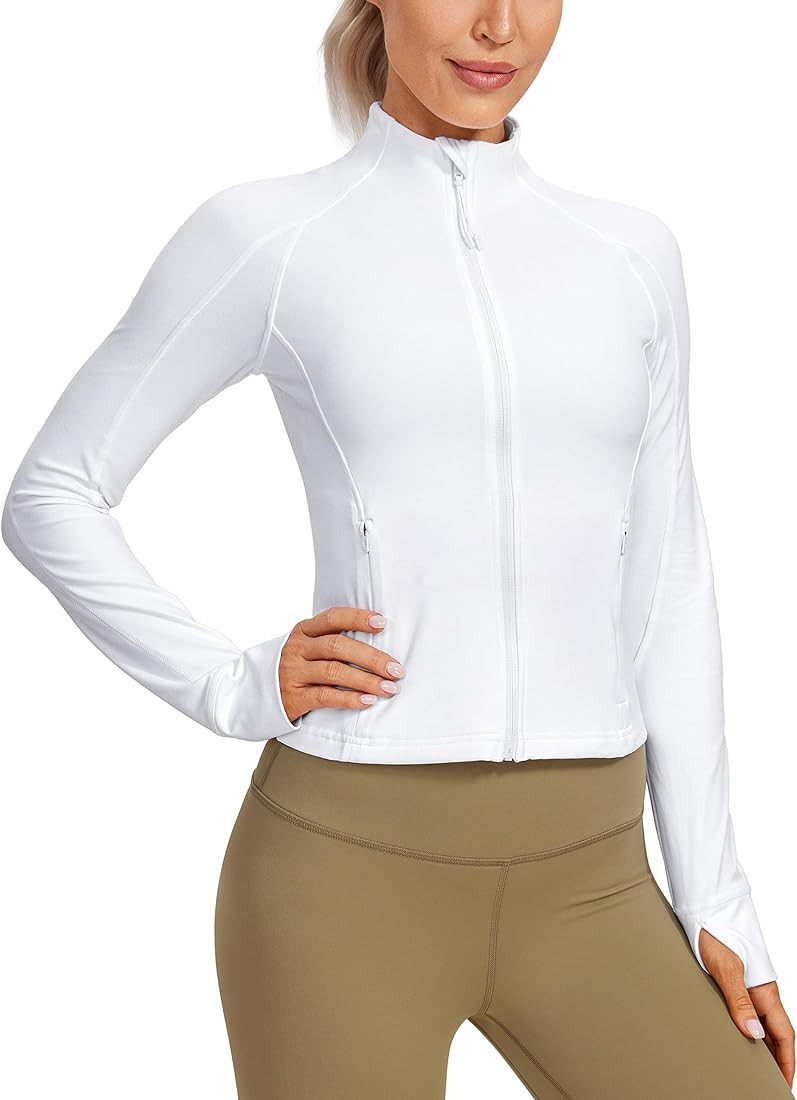 CRZ YOGA Butterluxe Womens Cropped Slim Fit Workout Jackets - Weightless Track Athletic Full Zip ... | Amazon (US)