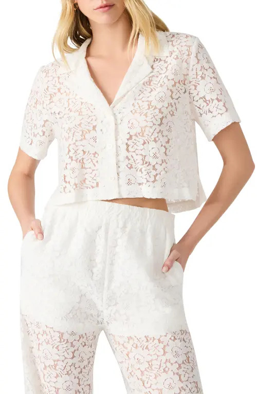 Steve Madden Sandra Lace Crop Button-Up Shirt in Antique at Nordstrom, Size Medium | Nordstrom