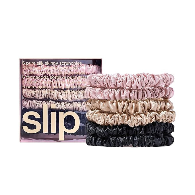 slip Skinny Scrunchies Multi | Set of 6 Pure Silk Skinny Scrunchies | Includes 2 Pink, 2 Caramel,... | Amazon (US)