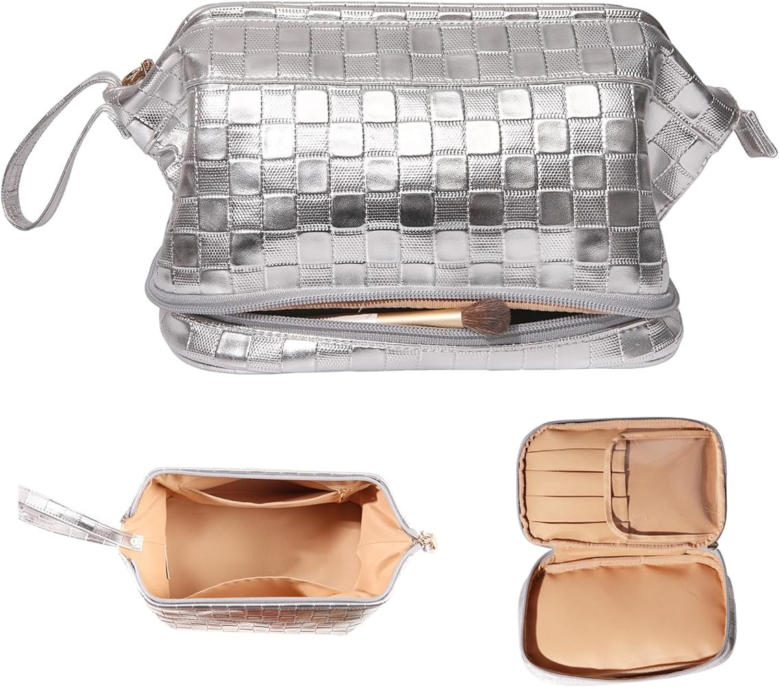 Abiudeng Large Capacity Makeup Bag Ladies Cosmetic Bag Travel Bag with Compartments Portable PU L... | Amazon (US)