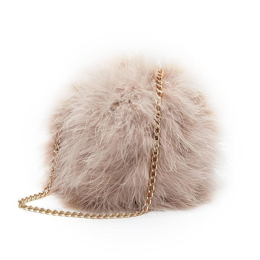 Women's Faux Fluffy Feather Round Clutch Shoulder Bag | Amazon (US)