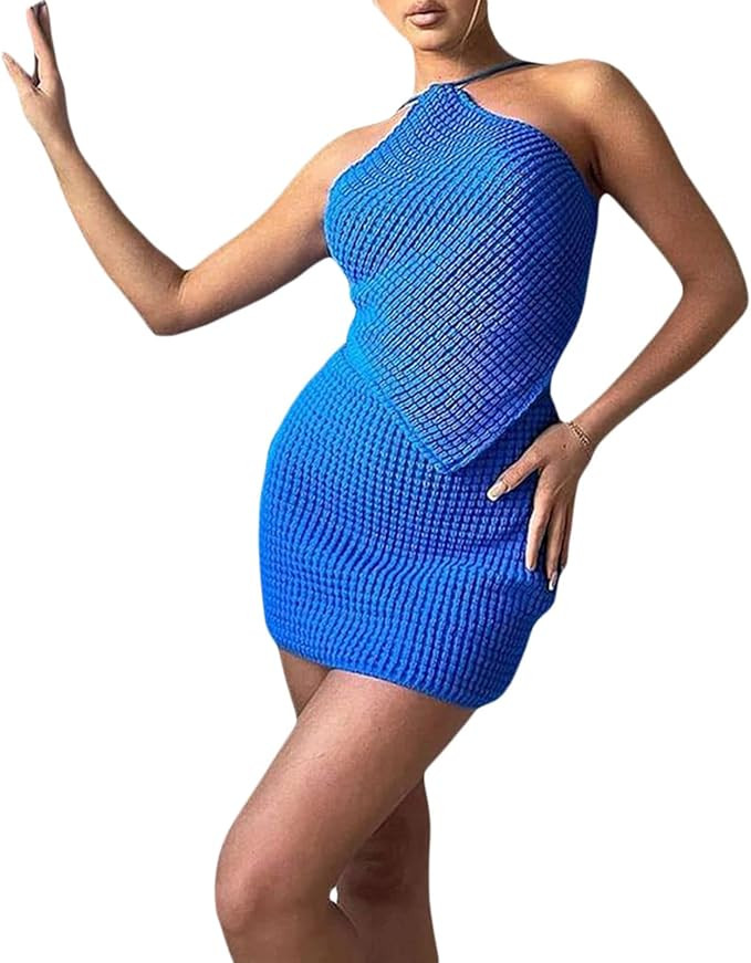 Women's Color Block Y2K Knit 2 Piece Outfits Crochet Knitted Hollow Out Long Sleeve Button Up Shi... | Amazon (US)