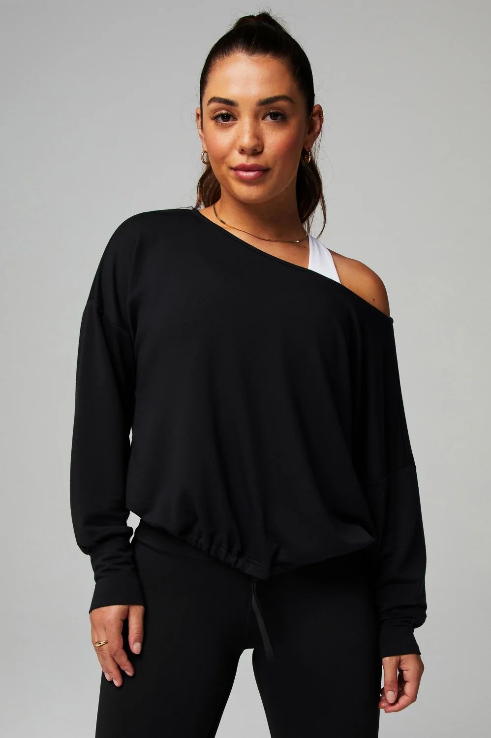 Luxe Terry Off Shoulder Pullover | Fabletics - North America