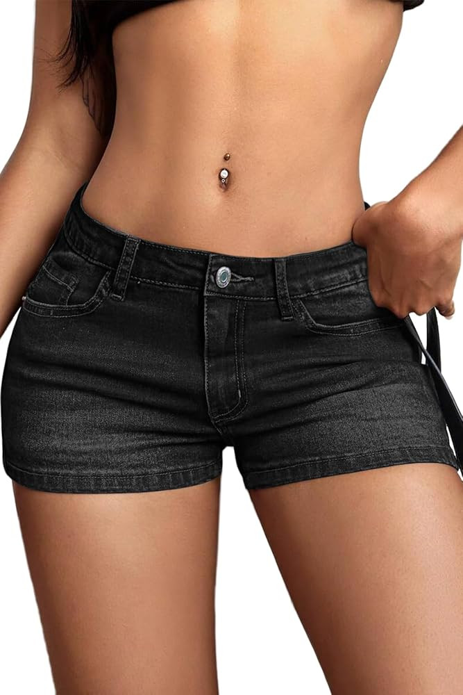 ELLEVEN High Stretchy Low Rise Jean Shorts for Women, Y2K Mini Denim Shorts Sexy Summer | Amazon (US)