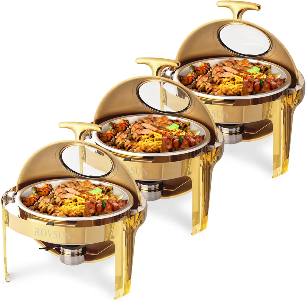 ROVSUN 6 QT Chafing Dishes for Buffet 3 Pack, Roll Top Chafing Dish Buffet Set, Stainless Steel B... | Amazon (US)