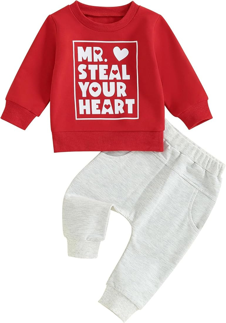 Infant Baby Boy Valentine's Day Outfit Mama is My Valentines Clothes Print Shirts Crewneck Sweats... | Amazon (US)