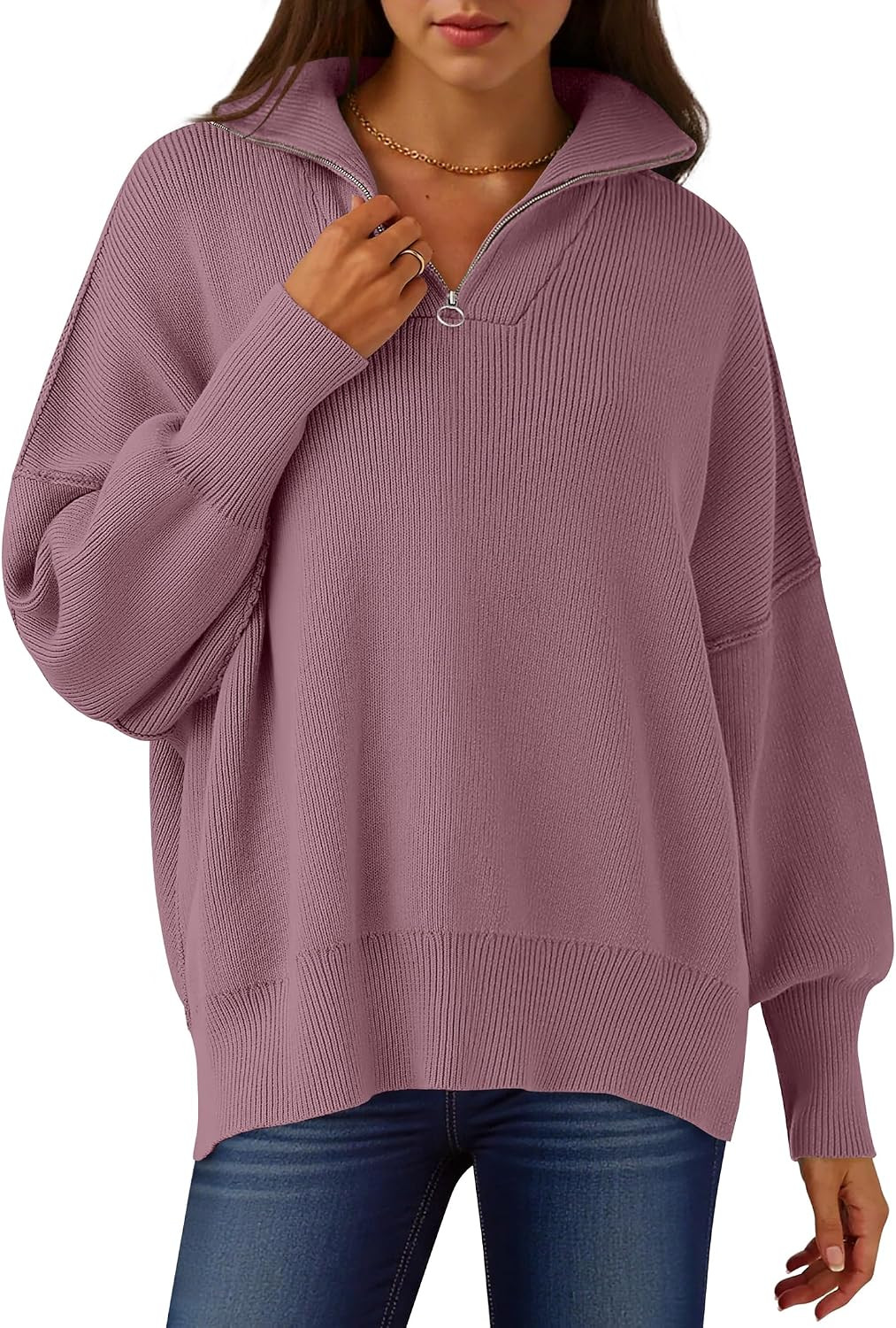 ANRABESS Womens Oversized Quarter Zip Pullover Sweaters | Amazon (US)