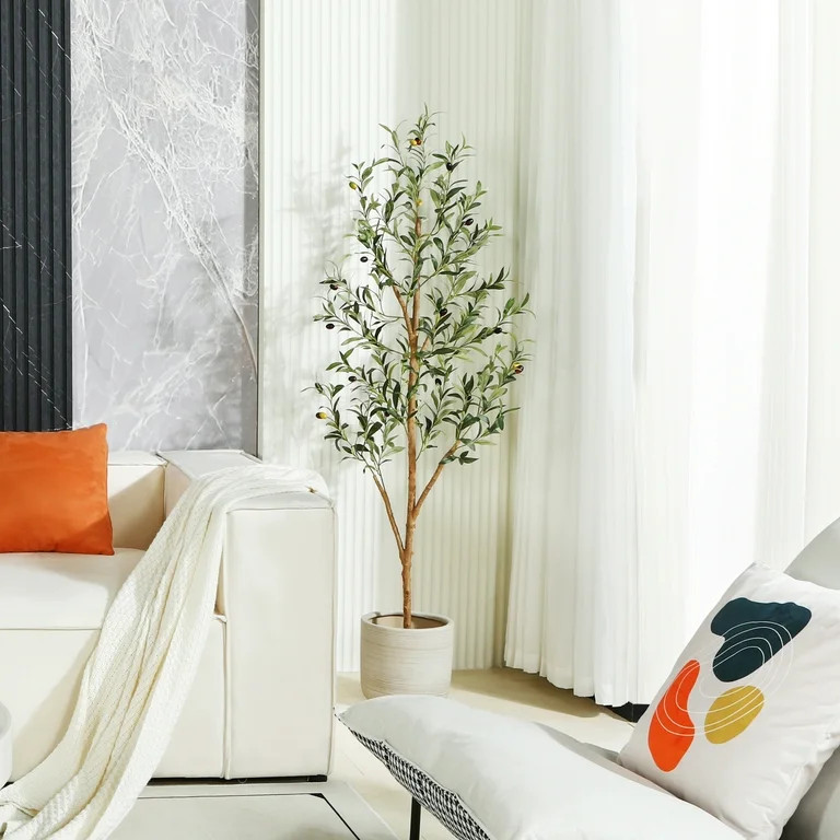 2 Pack 5 ft Artificial Olive Plants with Realistic Leaves and Natural Trunk, Silk Fake Olive Tree... | Walmart (US)