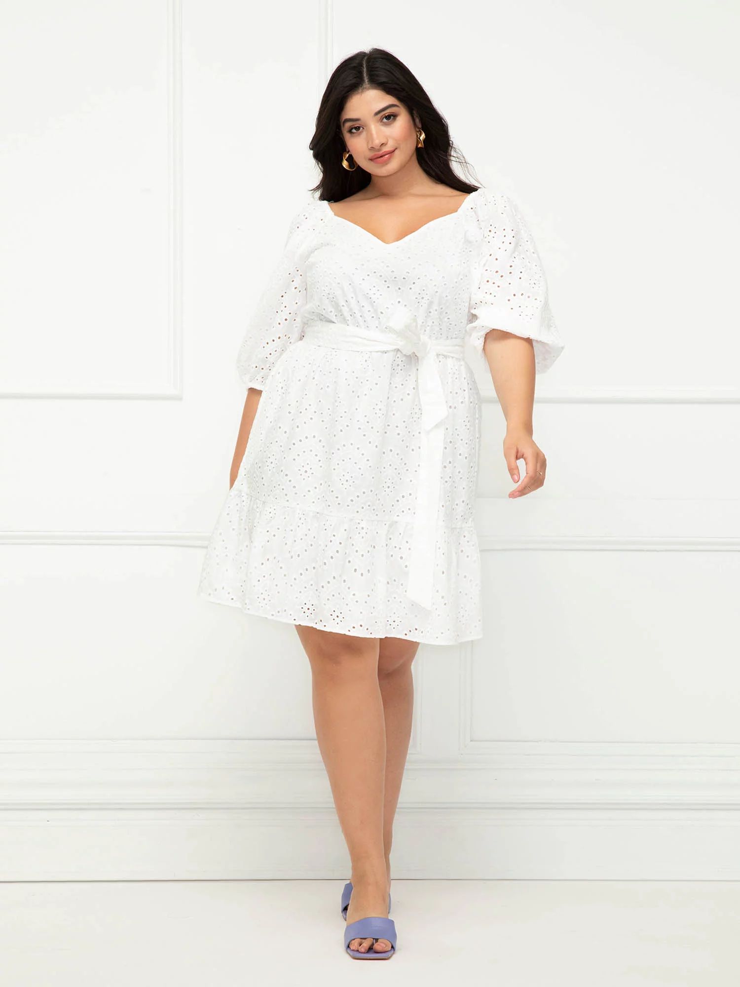 ELOQUII Elements Women's Plus Size Belted Eyelet Dress | Walmart (US)