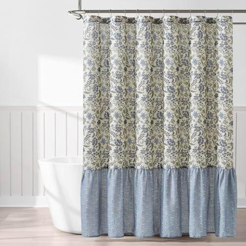 Lush Decor Lillian Block Print Linen Textured Shower Curtain Single 72" W x 72" L Blue & Sage - V... | Amazon (CA)