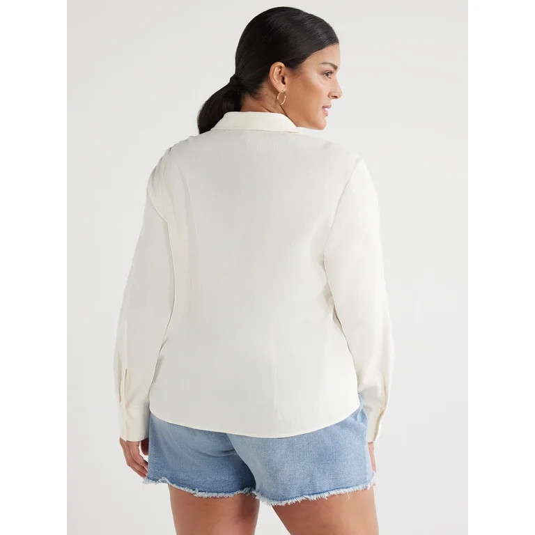 Sofia Jeans Women's and Women's Plus Linen Blend Tie Front Top with Cargo Pockets, Sizes XS-5X - ... | Walmart (US)