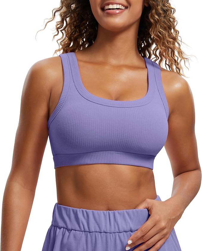 CRZ YOGA Ribbed Sports Bras for Women - U Back Wireless Medium Impact Sports Bra Padded Yoga Work... | Amazon (US)