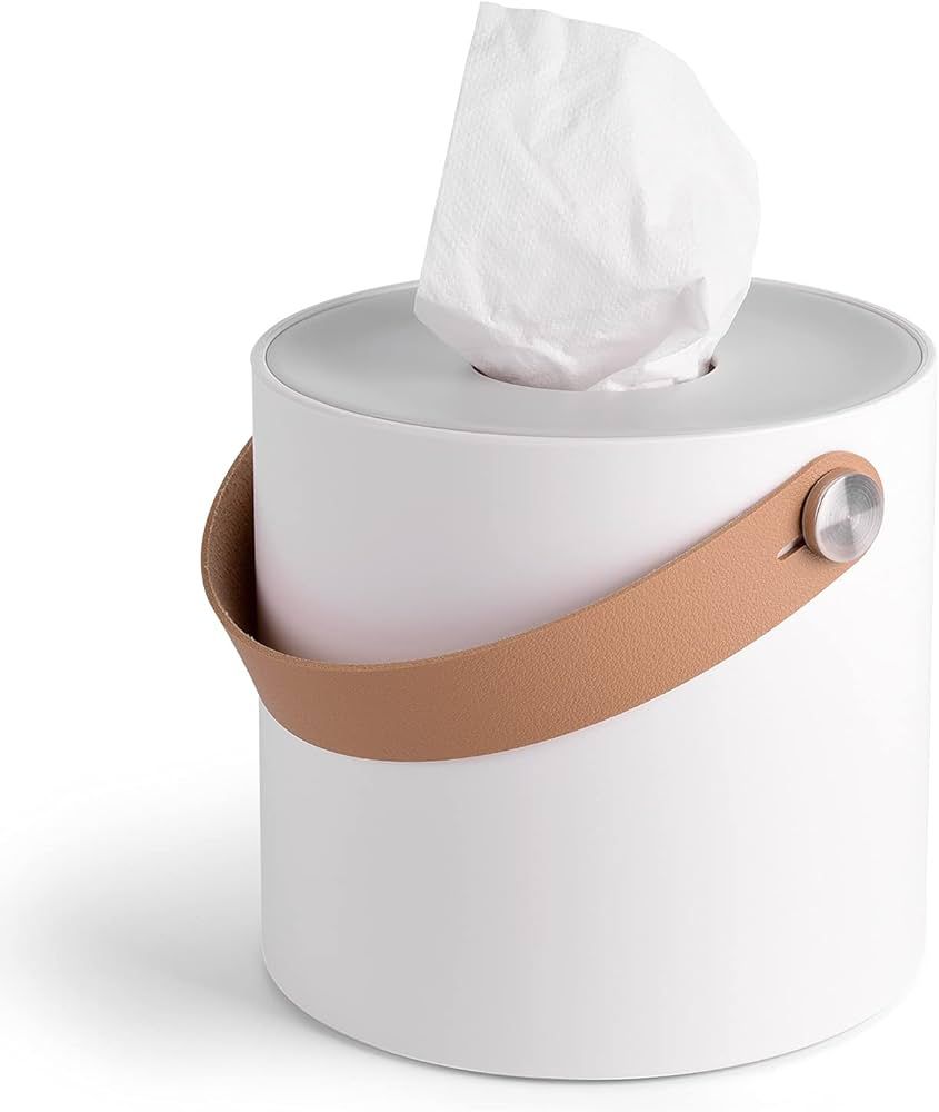 LaLa Dolce Modern Round Tissue Dispenser Holder Plastic Box Cover Napkin Organizer with Leather H... | Amazon (US)