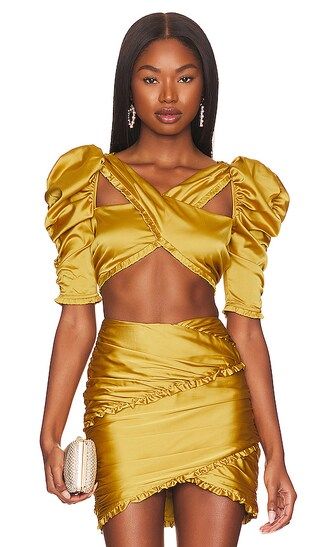 Alia Cross Front Crop Top in Yellow | Revolve Clothing (Global)