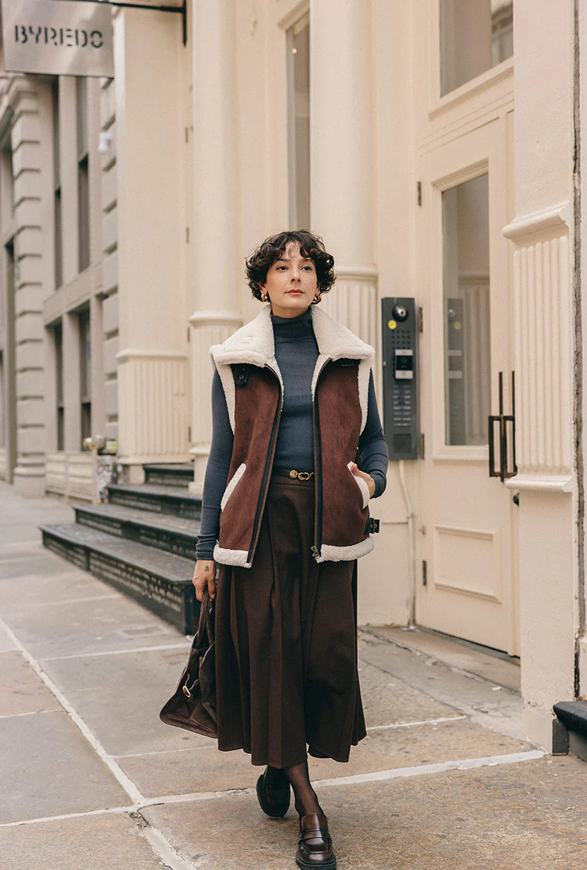 Camilla Shearling Vest Jacket - Chocolate | Petite Studio NYC