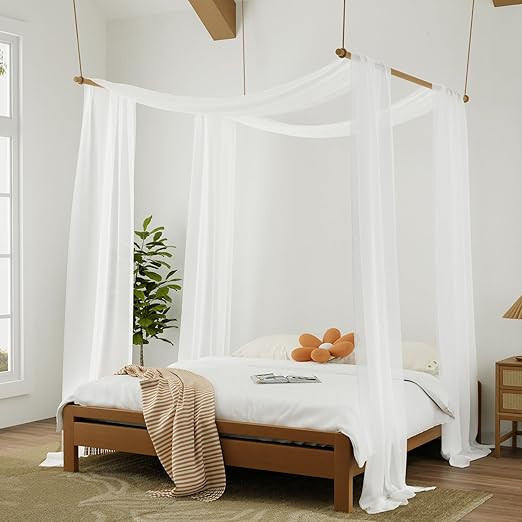 Hptmus Canopy Bed Curtains - 2 Panel Canopy for Bed in 52 x 228 Inch White Sheer Scarf Bed Canopy... | Amazon (US)