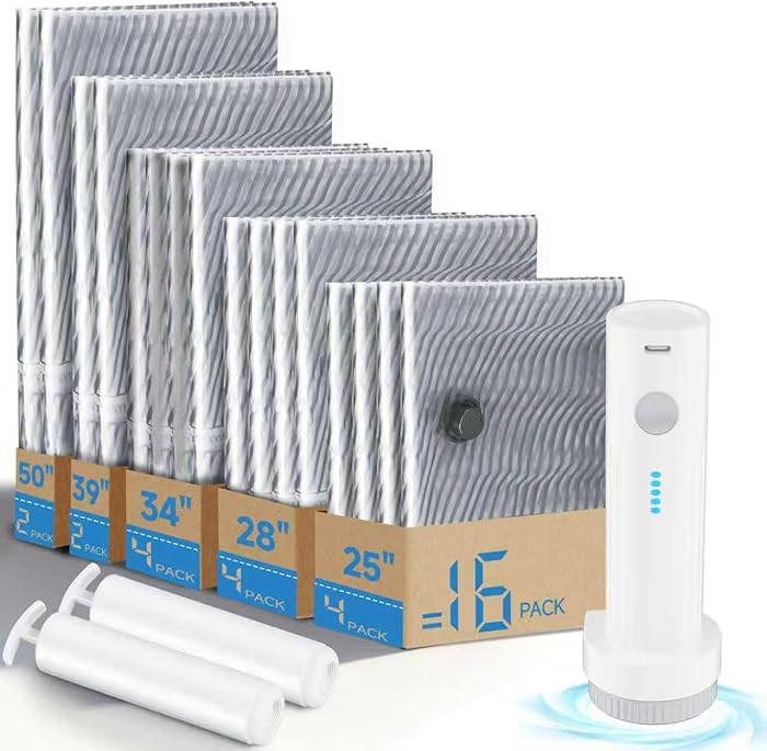 16 Pack Vacuum Seal Bags for Clothing with Electric Air Pump, Compression Space Saver, Vacuum Sto... | Amazon (CA)
