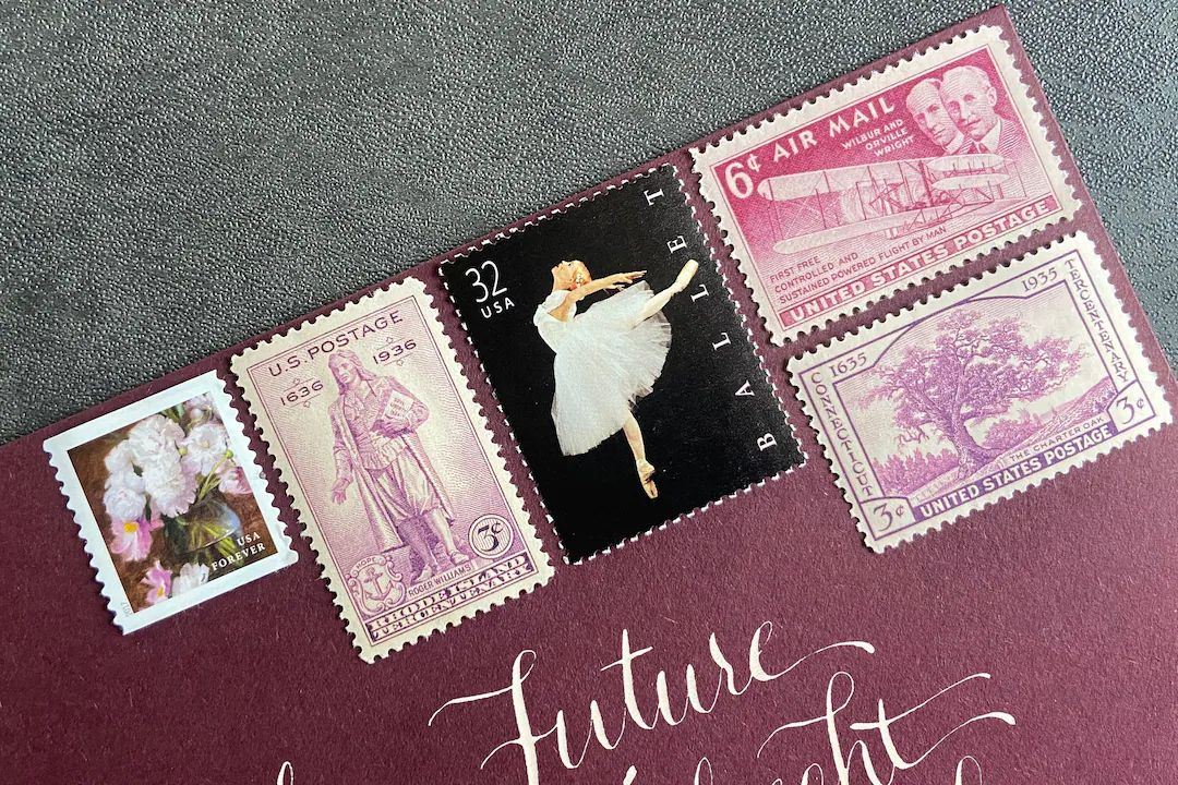 Vintage Postage Stamps | Mint Unused for Wedding Invitations | "Ballet Slippers" Pink Vintage Sta... | Etsy (US)
