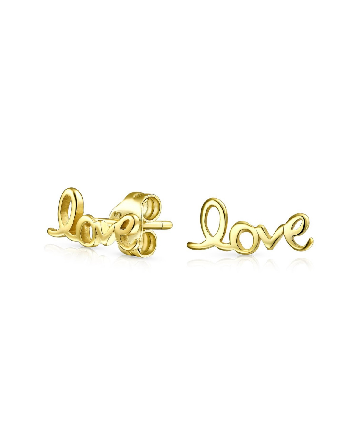 Bling Jewelry Inspirational Saying Script Words Love Stud Earrings Gold Plated Sterling Silver - Gold-tone | Macy's
