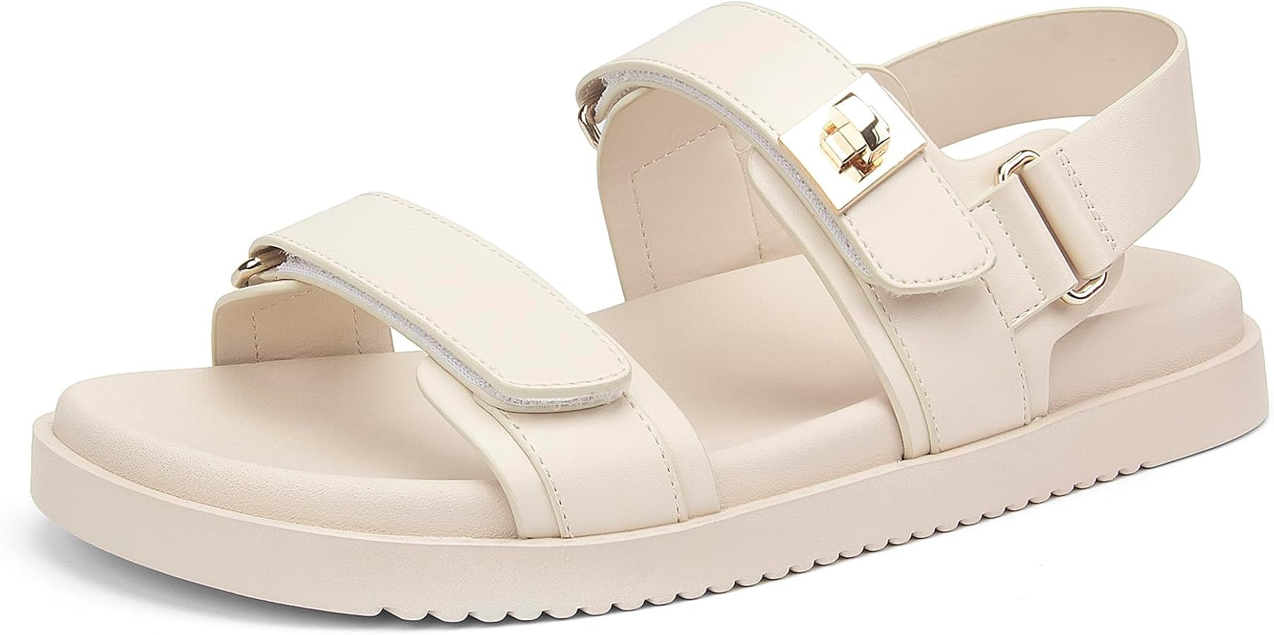 Women's Flat Sandals Adjustable Double Strap Slide Sandals Open Toe Slip on Shoes Resistant Leath... | Amazon (US)