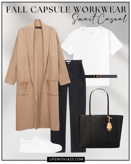 Fall capsule workwear outfit inspo 

Smart casual / workwear / office outfit / cardigan / tee / crew neck / jeans / sneakers / belt / tote / mango / everlane / Abercrombie 

#LTKstyletip #LTKworkwear