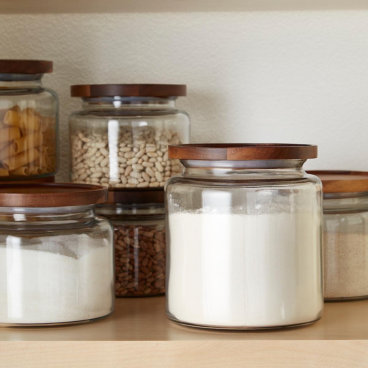 Anchor Hocking Montana Glass Canisters with Acacia Lids | The Container Store