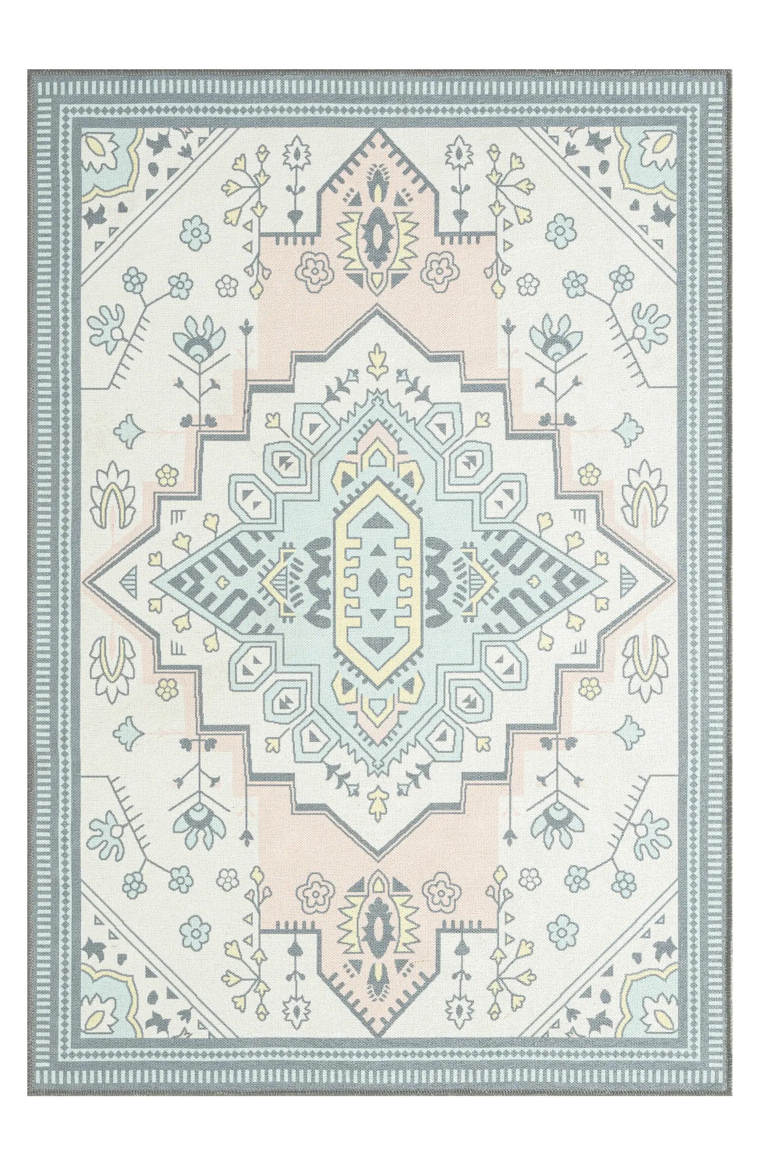 Hopscotch Persian Medallion Printed Microfiber Indoor Area Rug | Nordstrom Rack