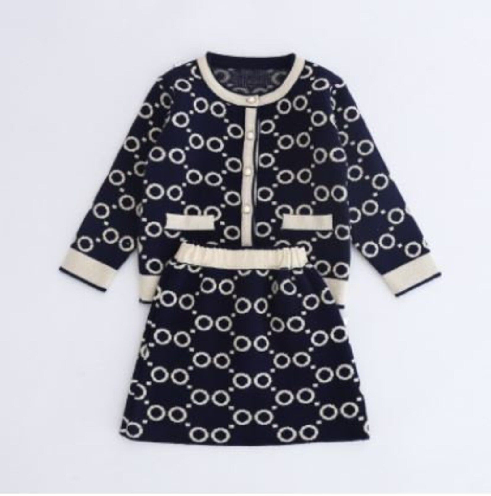 Opal Boutique Children's Girls Winter Knitted 2 Piece Set Cardigan Sweater Skirt Navy | Etsy (US)