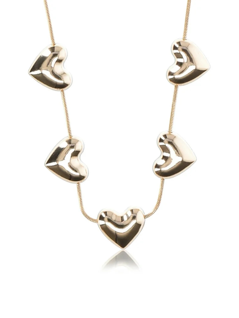 No Boundaries Gold-Tone Bubble Heart Station Necklace, Women’s - Walmart.com | Walmart (US)