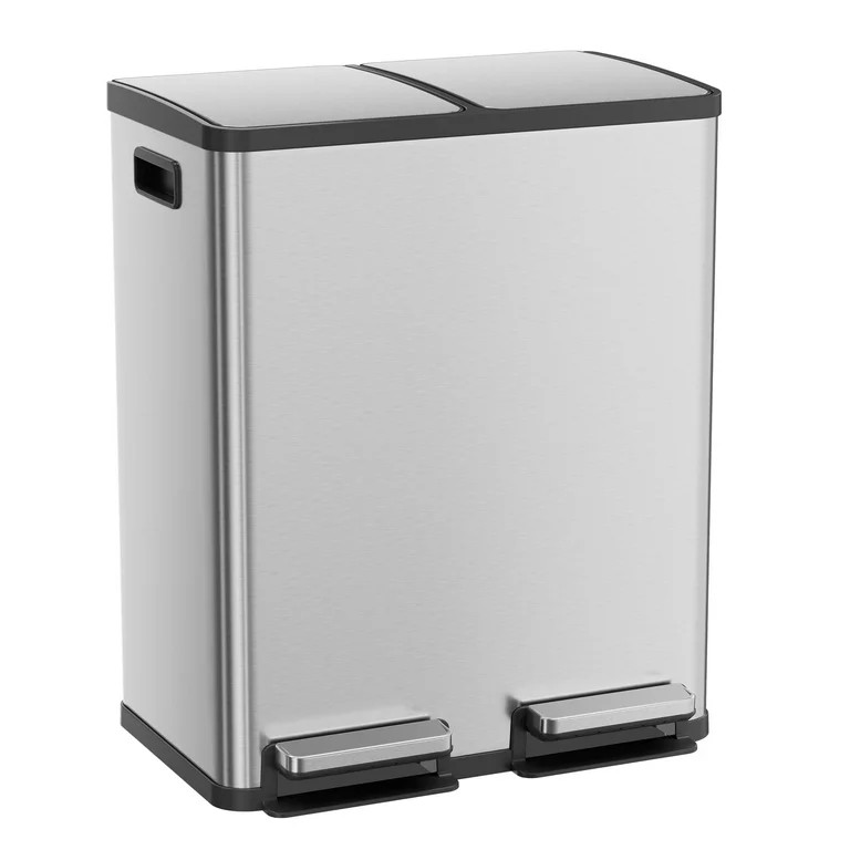 Aidoly 16 Gallons Trash Can, Dual Inner Bins-8 Gallon, Step-On Garbage Can, Kitchen Waste Bin | Walmart (US)